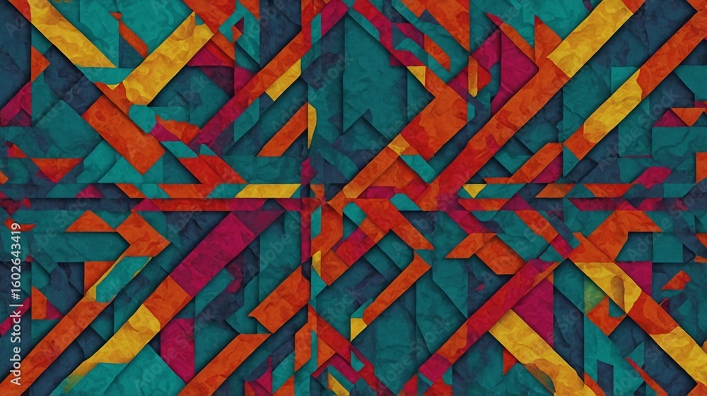 Poster vibrant abstract geometric pattern featuring bold colors and dynamic shapes.