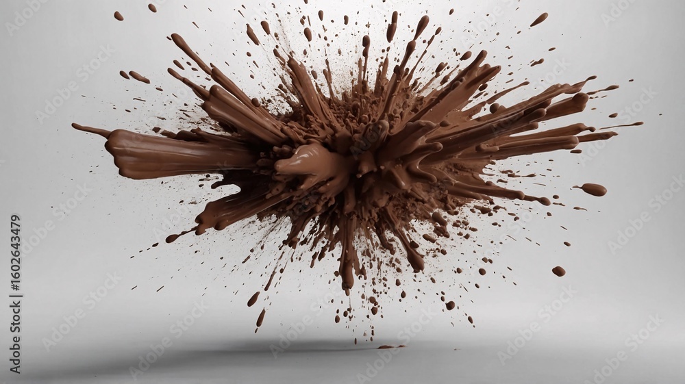 Poster dynamic chocolate splash creating an energetic and vibrant visual impact.