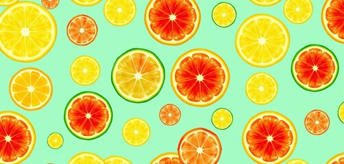 Vibrant citrus slices seamlessly repeat in a juicy pattern,  colorful,  nature
