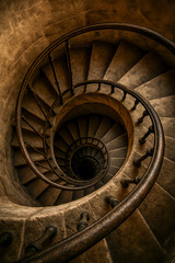 Fototapeta premium Spiral staircase with elegant railings captured from above
