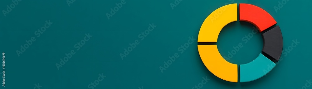 Poster a colorful segmented circular infographic against a teal background, illustrating different data sec