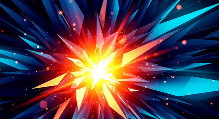 Abstract explosion of sharp geometric shards in bright orange yellow and blue image