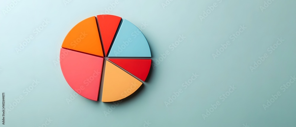 Aufkleber a colorful pie chart with seven segments displayed on a light blue background, illustrating data dis
