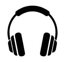 Over-ear headphones vector simple black icon, symbolizing audio, music, listening and sound. Headphones ideal for multimedia interfaces, music apps, audio equipment, podcasting.