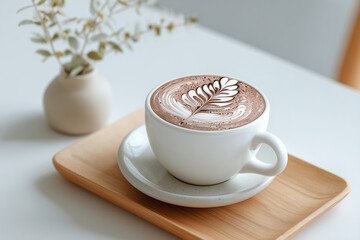 Hot Chocolate with Latte Art in a Ceramic Cup.