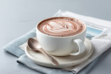 Hot Chocolate with Latte Art in a Ceramic Cup.