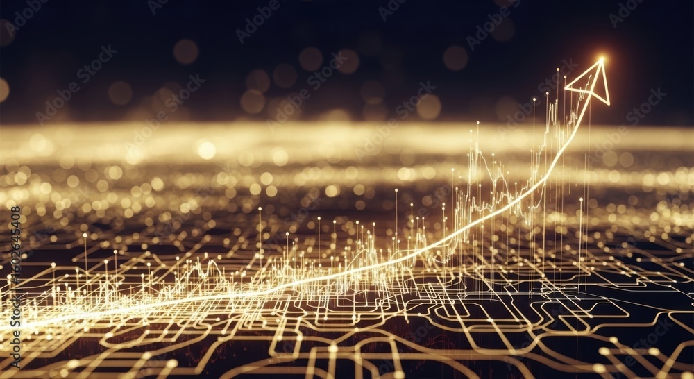 Aufkleber golden digital upward arrow symbolizing financial growth and technological advancement against a bac