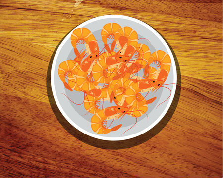 Prawn Fry on a wooden board.eps