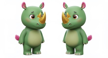 Naklejka premium Cartoon rhinoceroses cute animal illustrations children design
