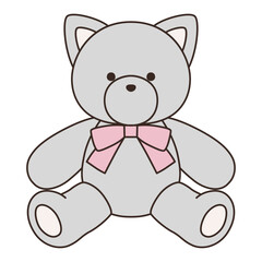 リボンをつけたかわいい猫のぬいぐるみのベクターイラスト。ねこ、アイコン