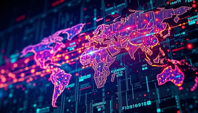 Global network data exchange visualized on digital interface,  data science,  computer - Powered by Adobe