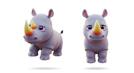 Two cartoon rhinoceroses isolated on white background