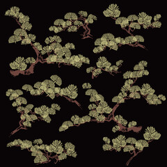 Pine tree drawn using Japanese painting techniques,
