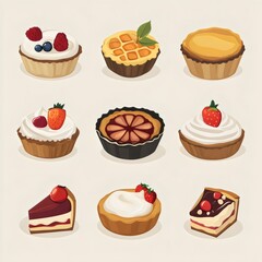 Collection of Cartoon Delicious Pies and Tarts icons