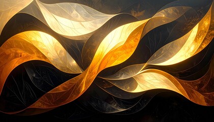 Abstract Gold and Black Leaf-like Forms Intertwining