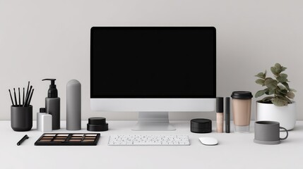 Elegant workspace with cosmetic product photography setup