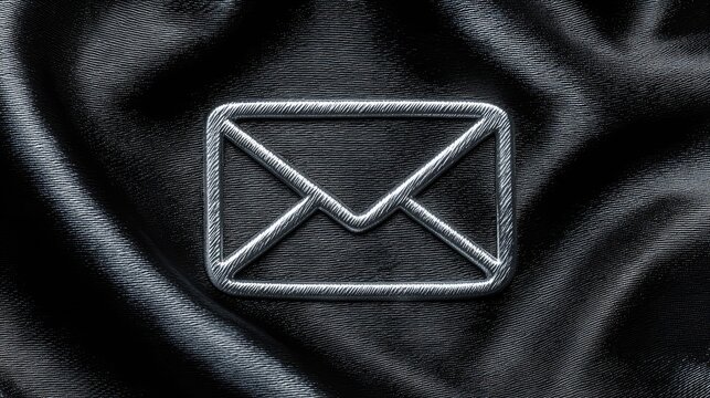 Email envelope icon rendered in metallic style over black silk fabric
