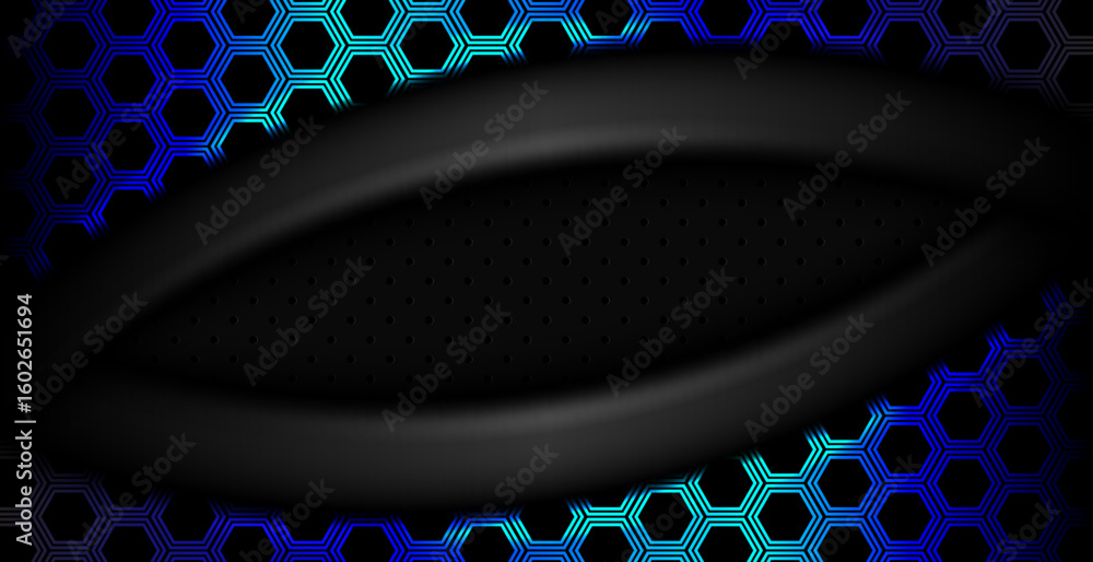 Poster geometry gradient overlap background with hexagon on shiny blue