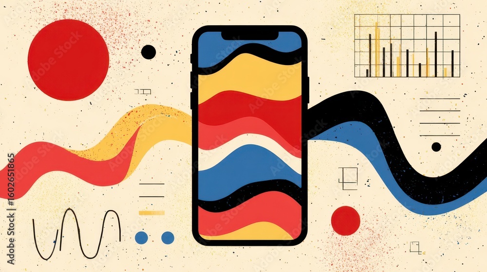 Aufkleber abstract design of a phone screen with vibrant colors and dynamic shapes.