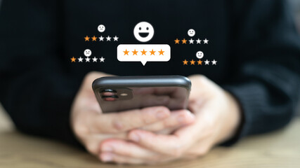 User review and star rating feedback on smartphone interface, showing positive and negative...
