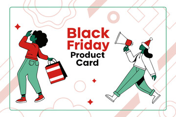 Obraz premium Illustration of two people advertising black friday sale with a shopping bag and a megaphone on a card