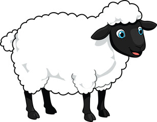 Cute cartoon sheep with black face and fluffy wool, isolated on white background, perfect for kids books, education, and farm design