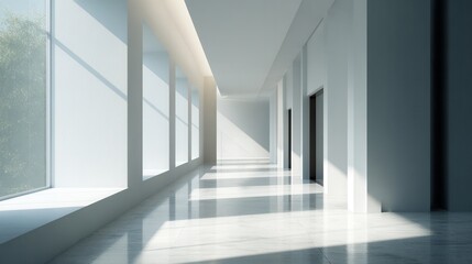 Obraz premium Contemporary Interior Design: A Serene Hallway Setting with Elegant Lighting and Minimalist Architecture That Invites Natural Illumination