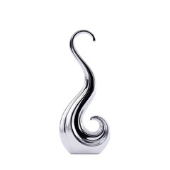 Abstract chrome swirl sculpture with smooth curves and reflective surface, elegant modern art piece with fluid design and shiny metallic finish