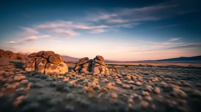 Stone Concretions at Sunset in California Desert