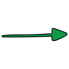 Hand-drawn cartoon green arrow pointing right on a white background.
