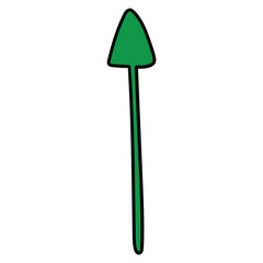Hand-drawn cartoon green arrow pointing up on a white background.