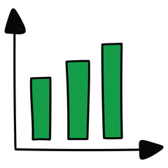 Hand-drawn cartoon green growing chart on a white background.