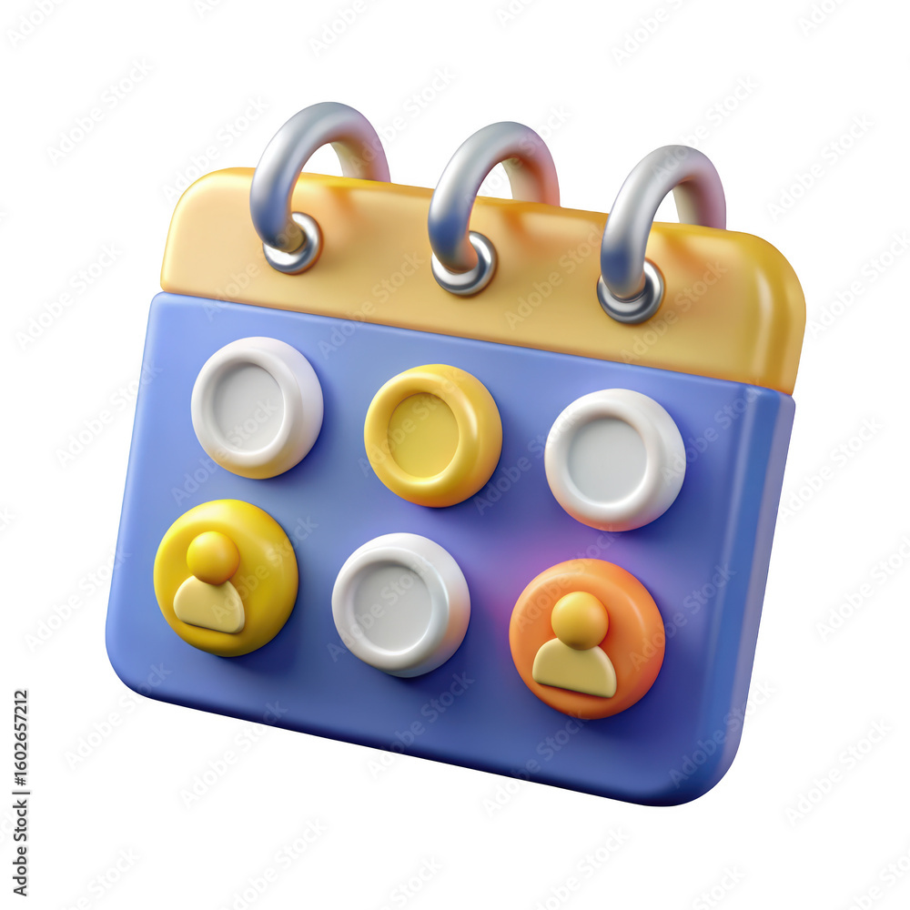 Poster 3d calendar icon with people icons appointment scheduling and team management on background