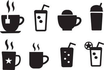 Hot drinks and beverages silhouette icon set. tea cup, coffee mug drink flat vector icon, Cup icons for coffee,
