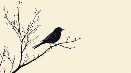 Fototapeta premium A minimalist drawing of a wild bird perched on a branch.
