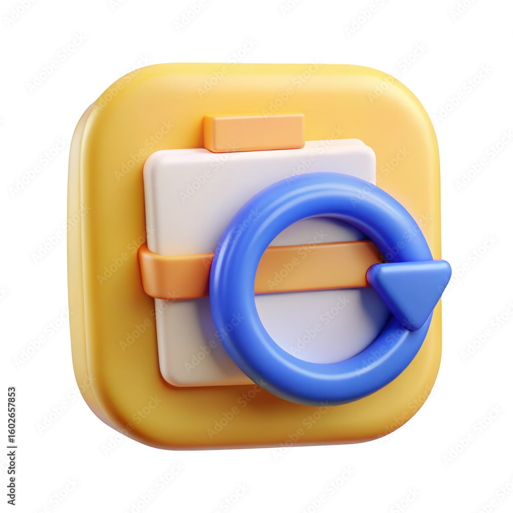 Poster 3d render of task list icon with circular arrow on isolated background represents refresh