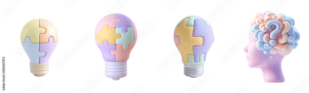 Poster lightbulb puzzle and brain concept. creative, problem-solving, brainstorming, intelligence, knowledg