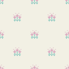 Seamless pixel minimal floral pattern background.