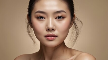 Beautiful asian woman posing showing her healthy skin and hair
