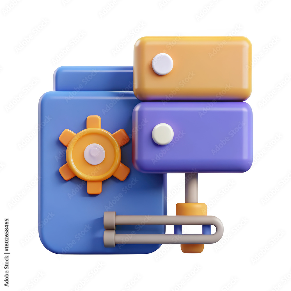 Poster 3d rendering of a database server icon with colorful design isolated on background for tech illustra