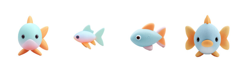 Cute, 3D cartoon fish with pastel colors, toy-like. Render, adorable, whimsical, kawaii, fun, playful, childish.