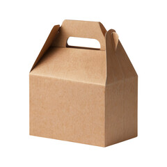 a blank kraft paper box with handle on transparent background