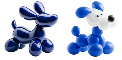 Whimsical and colorful balloon sculpture in the shape of a cute and playful blue dog toy