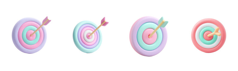 Target with arrow centered for success and achievement. Pastel colors, strategy, precision, aiming, winning