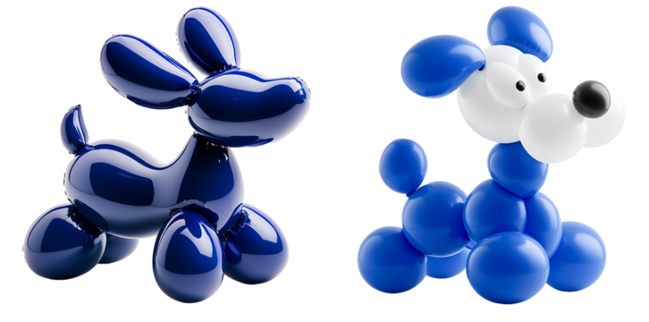 Whimsical and colorful balloon sculpture in the shape of a cute and playful blue dog toy