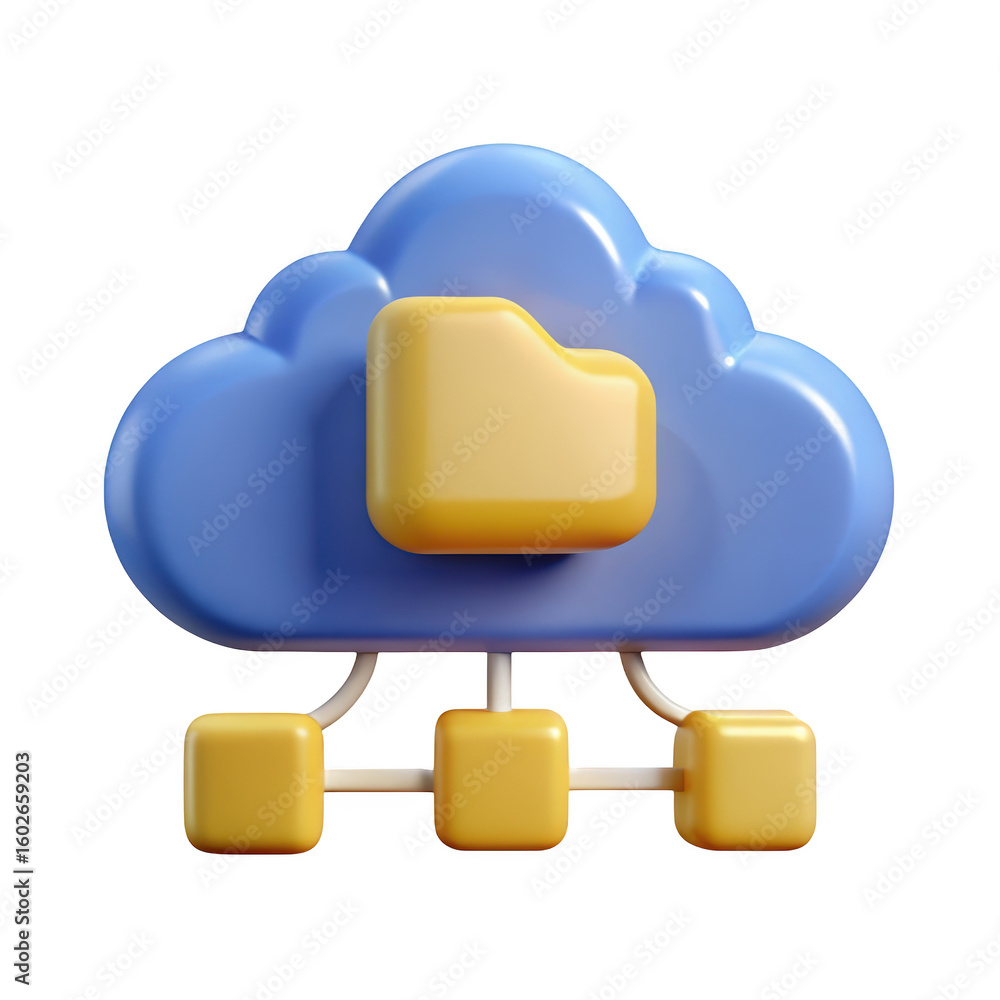 Poster blue cloud data network with connected folders illustrating cloud computing and storage concept rend