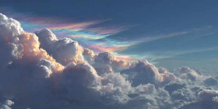 Polar stratospheric clouds gleaming with iridescent colors, painting arctic sky in vibrant, luminous hues of ethereal radiance