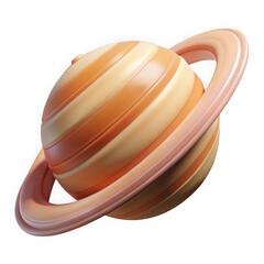 3d render of saturn with rings in orange and cream striped design isolated on black