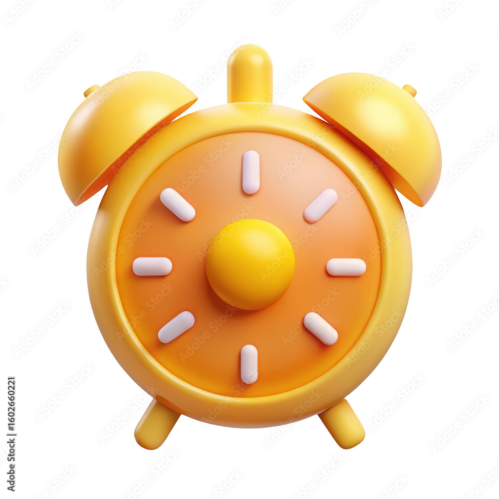 Poster cheerful yellow alarm clock graphic render isolated on background perfect for time management themes