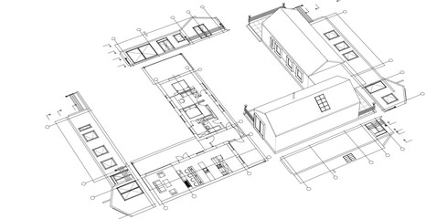 house architectural project sketch 3d illustration	
